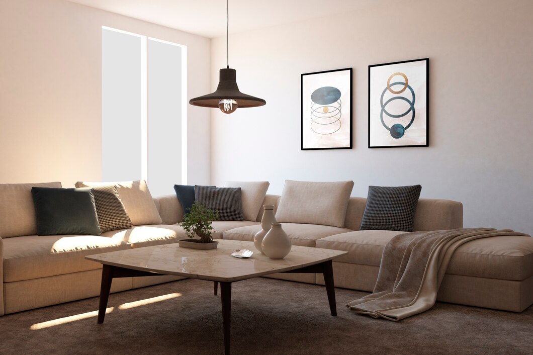 interior design with photoframes and couch new jersey